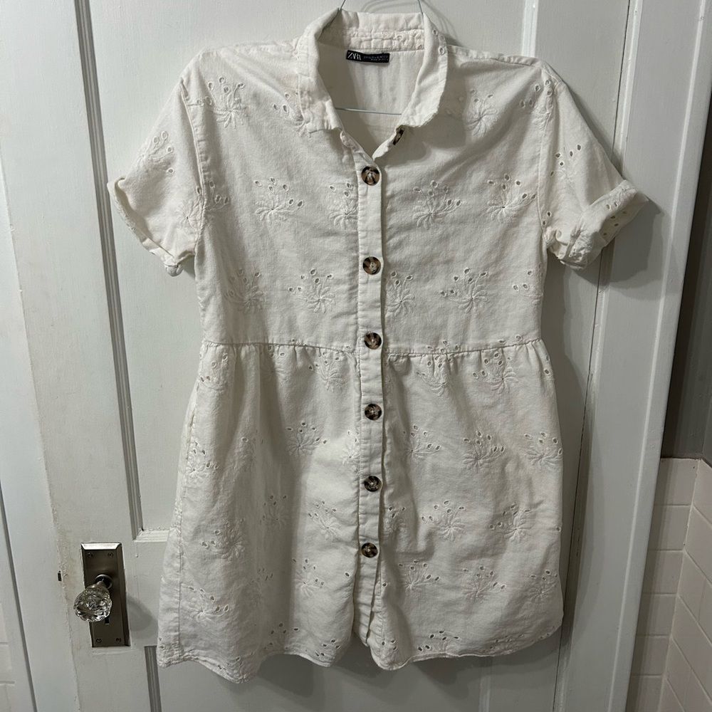 Zara White Eyelet Button-Front Mini Dress
